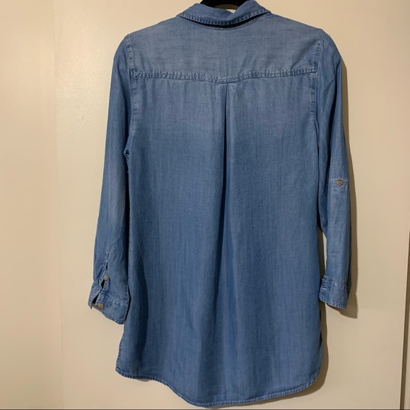 Chico’s Half Button Denim Blouse with Roll Sleeves - Picture 15 of 16